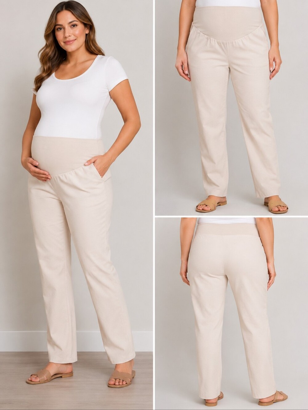 Motherhood Maternity Cream Pants Petite Small PS Over Belly Stretch Straight Leg